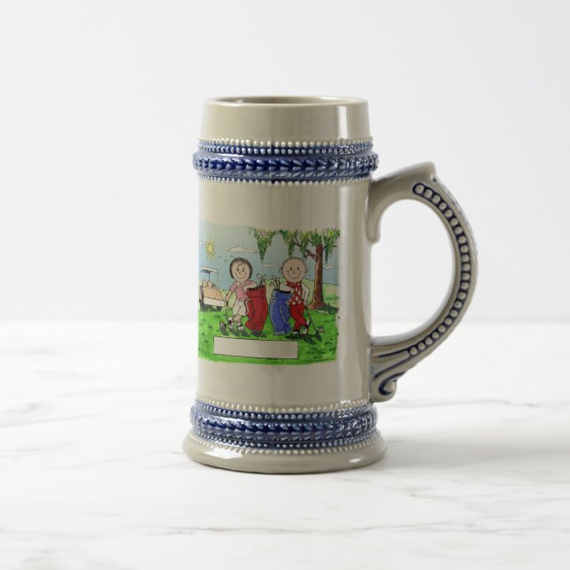 Golfing Couple - Personalized Cartoon Beer Stein (Right)