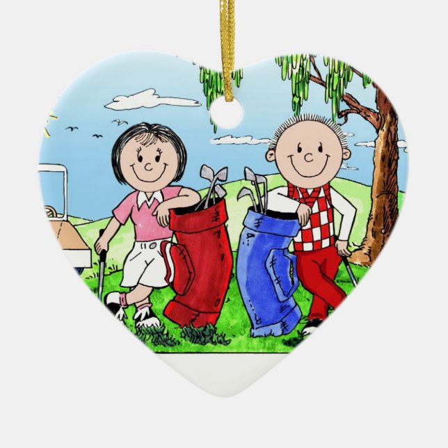 Golfing Couple - Personalized Cartoon Ceramic Ornament (Front)