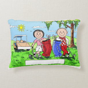 Golfing Couple - Personalized Cartoon Decorative Pillow