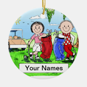 Golfing Couple - Personalized Cartoon Gift Ceramic Ornament