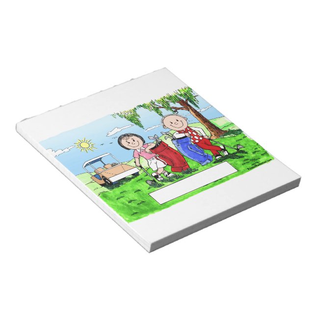 Golfing Couple - Personalized Cartoon Notepad (Angled)