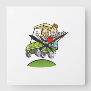 ***GOLFING COUPLE*** SQUARE WALL CLOCK