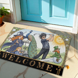 Golfing Family with Witch, Rockstar, Leprechaun Doormat