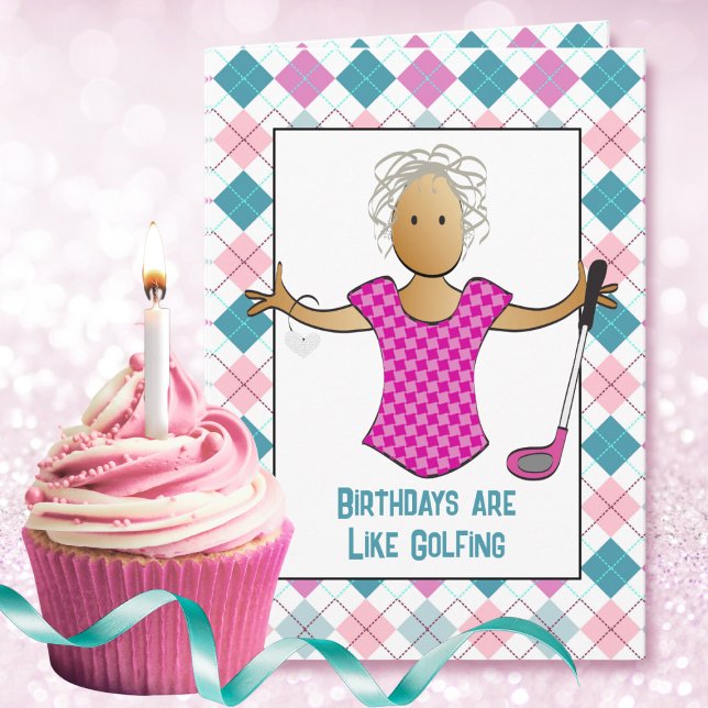 Golfing Female Cartoon Funny Ethnic Birthday Card (Creator Uploaded)