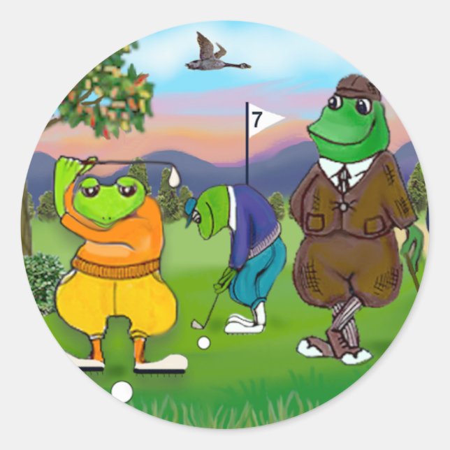 Golfing Frogs - Tournament Classic Round Sticker (Front)
