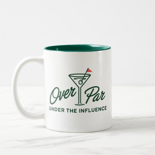 Golfing Gift Over Par And Under The Influence Golf Two-Tone Coffee Mug (Left)