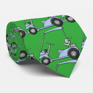 Golfing. Golf car, golf cart. Blue-green Tie