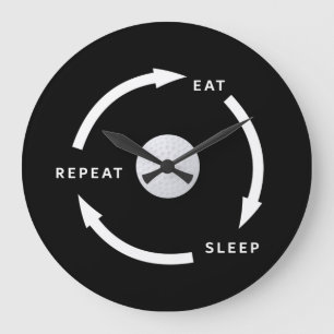 Golfing Golf Eat Sleep Repeat Sports Fan Saying Large Clock