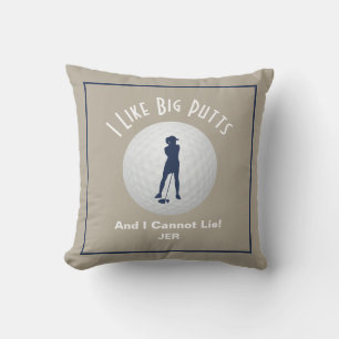 Golfing Golf Lover I Like Big Putts Cute Tan Blue Throw Pillow