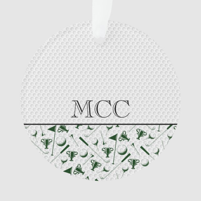 Golfing Green White Golf Ball CC Initials Name Ornament (Front)