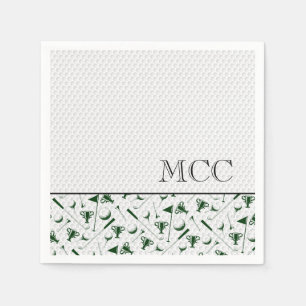Golfing Green White Golf Ball Monogram Initials Napkin