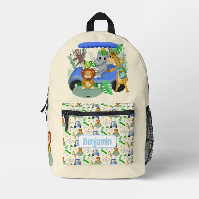 Golfing Jungle Animals Baby Personalize  Printed Backpack (Front)