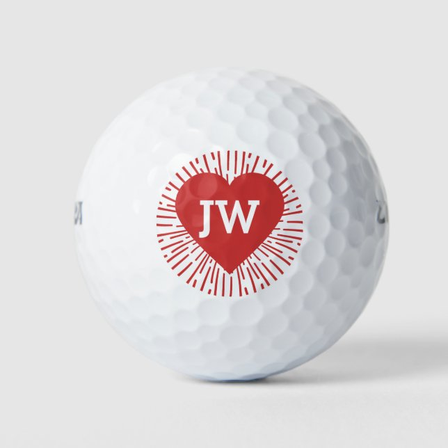 Golfing Love Heart Burst Red Valentine Golf Balls (Front)