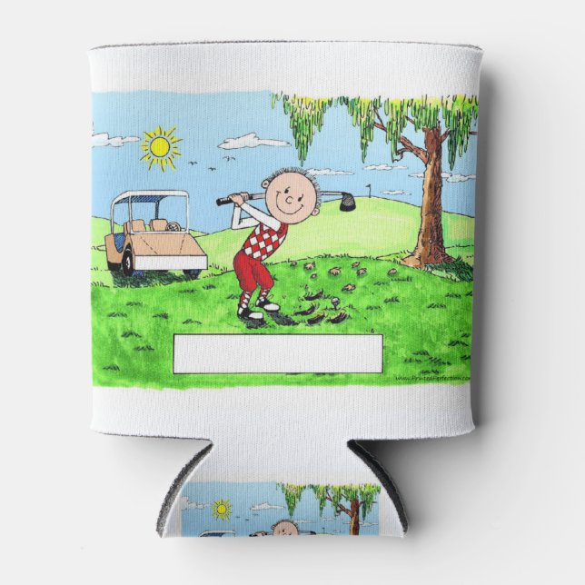 Golfing, Male- Personalized Friendly Folks Cartoon Can Cooler (Front)