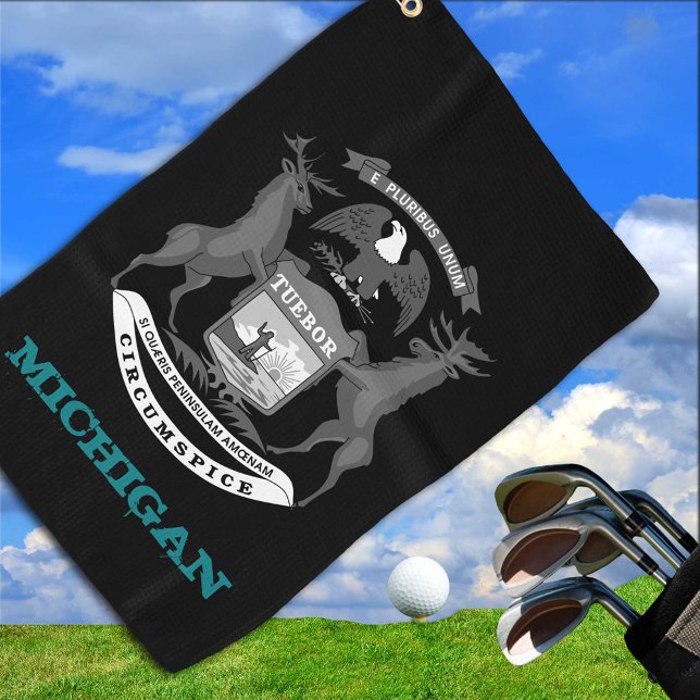 Golfing Michigan & Michigan coat of arms / flag Golf Towel (Creator Uploaded)