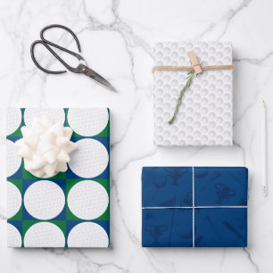 Golfing Patterns Balls Tees Clubs Flags Modern Fun Wrapping Paper Sheet