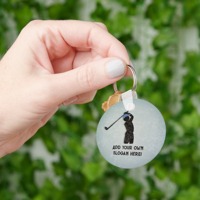 Golfing, Player Hitting Ball, your text both sides Keychain (Hand)