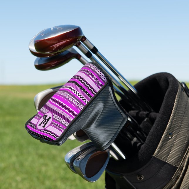 Golfing Purple Stripes Personalized Monogrammed Golf Head Cover (In Situ)