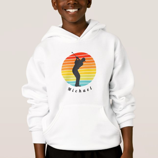 Golfing Retro Sunset Colourful Sun Boys Name Kids  (Front)