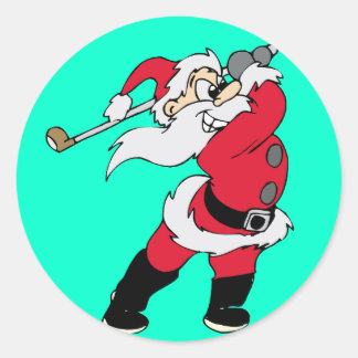 Golfing Santa Christmas Classic Round Sticker