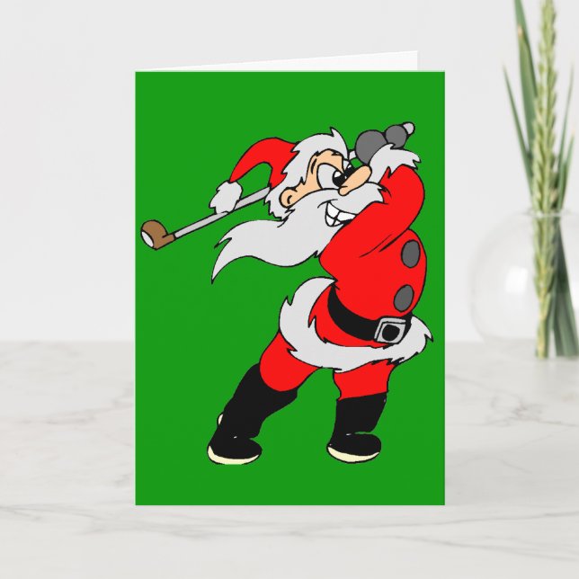 Golfing Santa Christmas Holiday Card (Front)