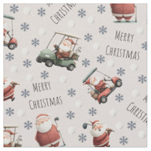 Golfing Santa on Beige Fabric