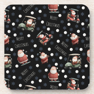 Golfing Santa on Black Coaster