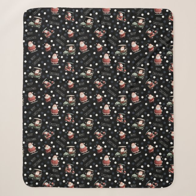Golfing Santa on Black Sherpa Blanket (Front)