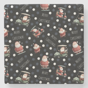 Golfing Santa on Black Stone Coaster