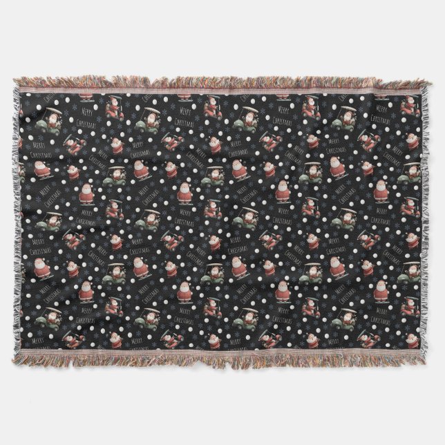 Golfing Santa on Black Throw Blanket (Front)