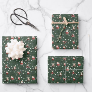 Golfing Santa on Dark Green Wrapping Paper Sheet