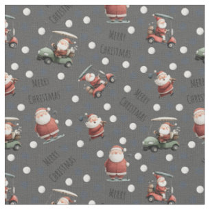 Golfing Santa on Dark Grey Fabric