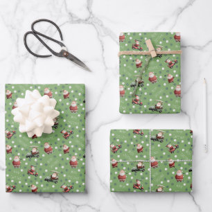 Golfing Santa on Dollar Bill Green Wrapping Paper Sheet