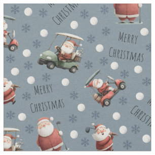Golfing Santa on Light Slate Grey Fabric