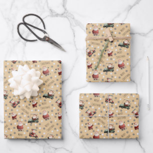 Golfing Santa on Sand Wrapping Paper Sheet