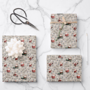 Golfing Santa on Vanilla Wrapping Paper Sheet