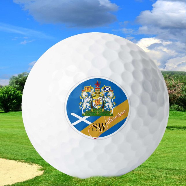 Golfing Scotland & Monogram, Scottish Flag /golden Golf Balls (Creator Uploaded)