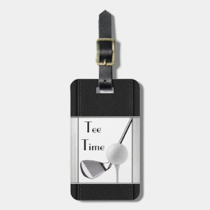 Golfing Tee Time Black Leather Image For Men Luggage Tag