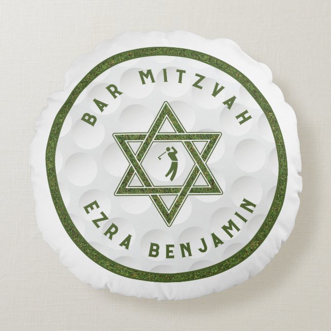 Golfing Theme Golf Bar Mitzvah Round Pillow (Front)