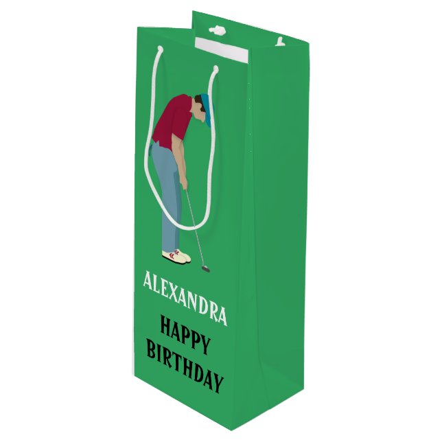 Golfing Themed Green Wine Gift Bag (Front Angled)