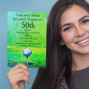 Golfing Themed Women's 50th Birthday Tee Off Invitation