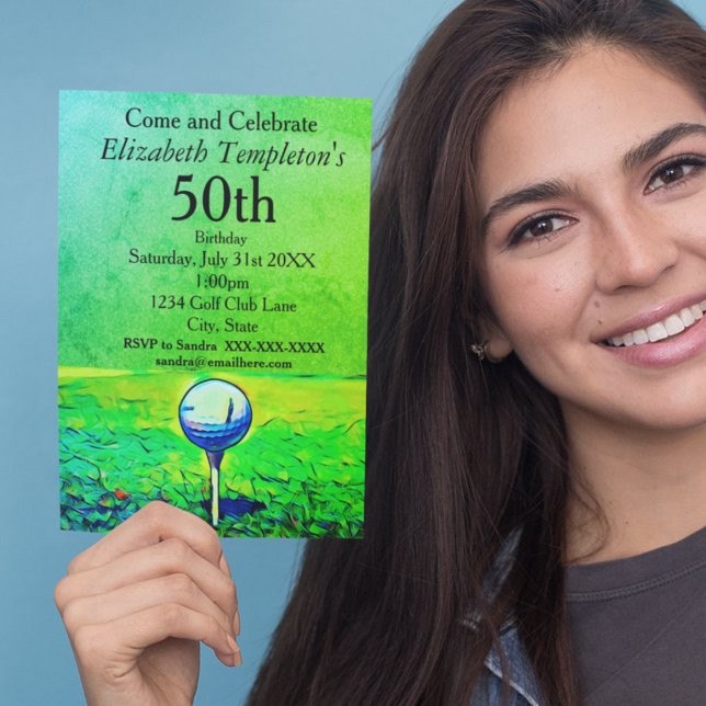Golfing Themed Women's 50th Birthday Tee Off Invitation (Creator Uploaded)