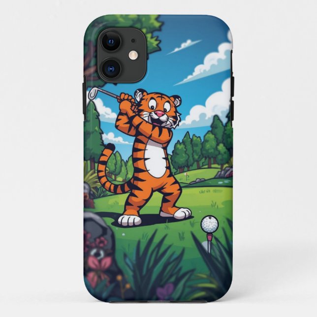 Golfing Tiger Cartoon Mobile Case (Back)