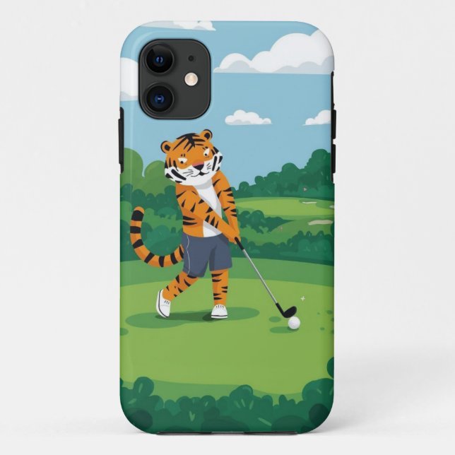 Golfing Tiger Cartoon Mobile Case (Back)