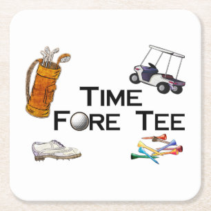 Golfing Time Fore Tee Square Paper Coaster