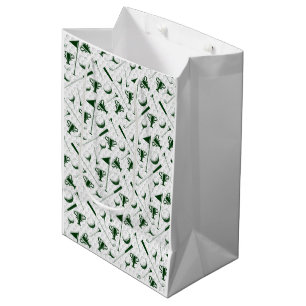 Golfing Toile Pattern Green Blue Golf Ball Medium Gift Bag