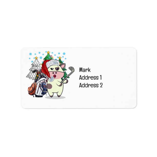  Golfing with  Cow at Christmas Tree Santa Hat Label (Front)