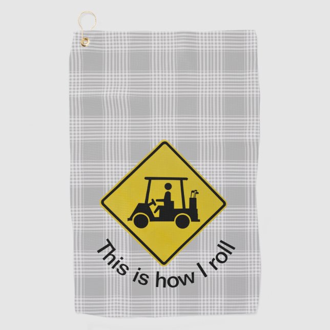 Golfing Yield Sign Grey Plaid Golf Towel (Front)