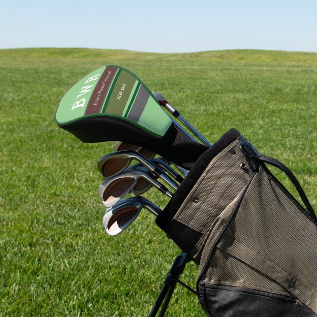 Golfplayer's name and initials striped golf head cover (In Situ)