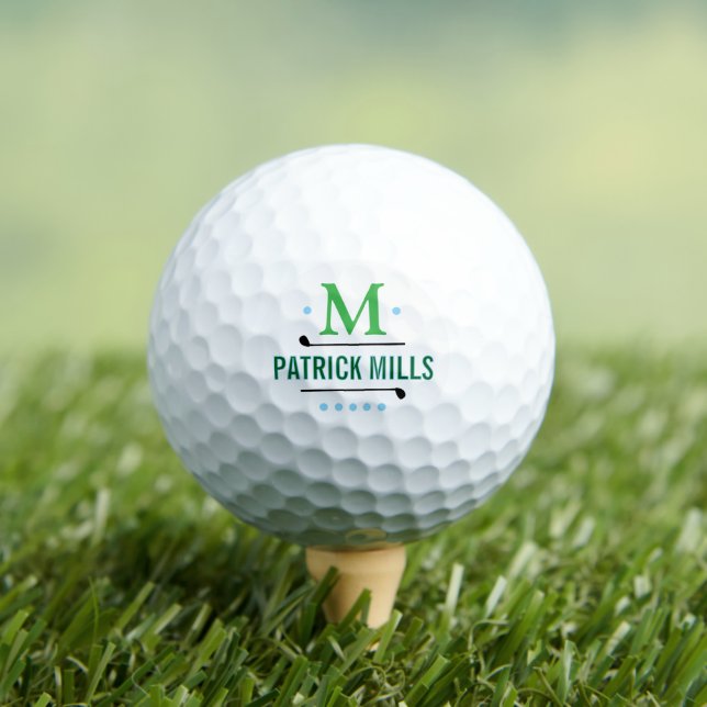 GolfPlayers Simple Elegant Green Monogram Golf Balls (Insitu Tee)
